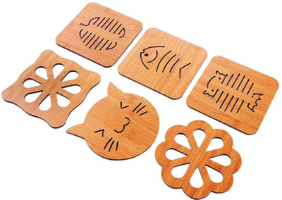 SHIDHMI Square Reversible Wood Coaster Set(Pack of 6)
