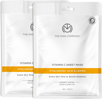THE MAN COMPANY Vitamin C Sheet Mask with Hyaluronic Acid & Lemon | Boosts Collagen, Brightening | Improves Skin Tone, Deep Cleanses & Removes Excess Oil – Pack of 2 (25ml each)(50 ml) THE MAN COMPANY Vitamin C Sheet Mask with Hyaluronic Acid & Lemon | Boosts Collagen, Brightening | Improves Skin Tone, Deep Cleanses & Removes Excess Oil – Pack of 2 (25ml each)(50 ml)