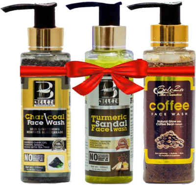 Beleza professional Combo Pack of Charcoal Face Wash (100 ml), Turmeric Sandal Face Wash ( 100 mL) and Coffee Face Wash (100 ml)(3 Items in the set)