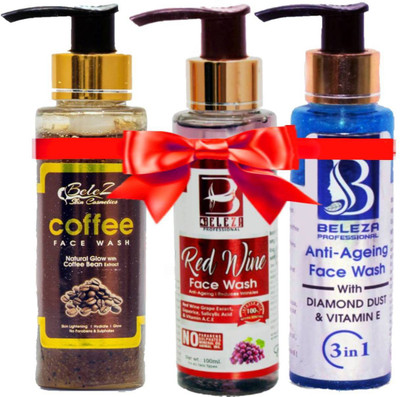 Beleza professional Combo Pack of Coffee Face Wash (100 ml), Red Wine Face Wash (100 ml) and Anti Ageing Face Wash (100 ml)(3 Items in the set)