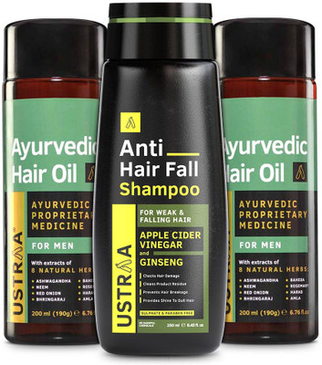 USTRAA Ayurvedic Hair Oil - 200ml each (Set of 2) & Anti Hair Fall Shampoo - 250ml(3 Items in the set)