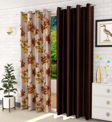 YUKANY 152 cm (5 ft) Polyester Room Darkening Window Curtain (Pack Of 2)(Floral, Coffee Brown)