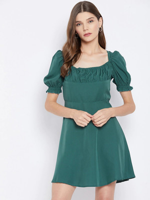 U&F Women A-line Green Mini/Short Dress