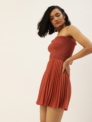 U&F Women Fit and Flare Orange Mini/Short Dress