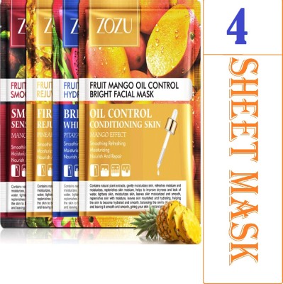 ZOZU Face sheet mask fruit serum glowing skin combo for girls men women fairness skin (Pack 4)(120 g)