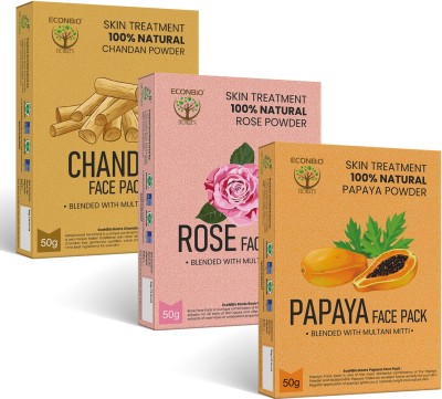 Econbioroots Natural Skin Care Combo (Chandan 50g, Rose 50g & Papaya 50g Face Pack)(150 g)
