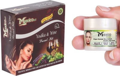 Mexico VODKA & WINE KIT AND ALOEVERA UNDER EYE CREAM COMBO | VODKA & WINE FACIAL KIT IS USED FOR SKIN WHITENING TREATMENTS DUE TO THE PROPERTIES OF WINE AND PROVIDE THE GLOW LIKE NEVER BEFORE AND PROVIDE ANTI - AGIENG NATURALLY(2 x 55 g)