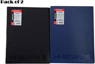 ERIKRAUZ Premium megapolis Spring fastner File A4 Size strong Durable / Folder for Office documents and certificate Plastic File Matte Texture A4(Set Of 2, Black, Blue)