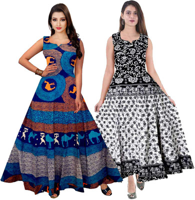 Kuber taxtile Anarkali Gown(Black, Blue)