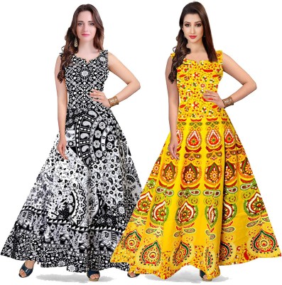 Shree Disha Flared/A-line Gown(Black, Yellow)