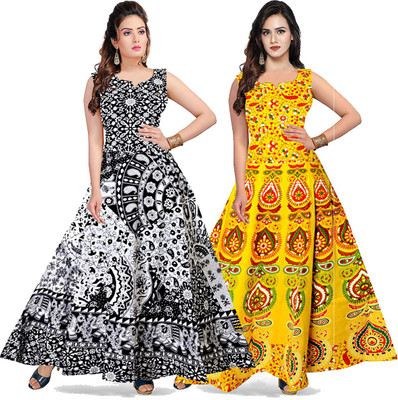 Shree Disha Flared/A-line Gown(Yellow, Black)