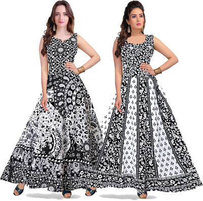 Kuber taxtile Anarkali Gown(Black, White)