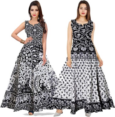 Kuber taxtile Anarkali Gown(Black, White)