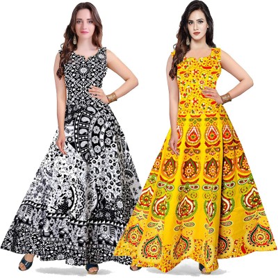 Kuber taxtile Anarkali Gown(Black, Yellow)