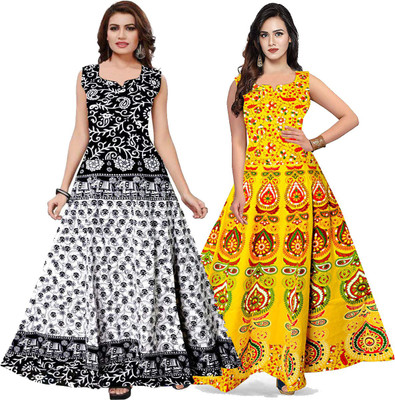Kuber taxtile Anarkali Gown(Yellow, Black)