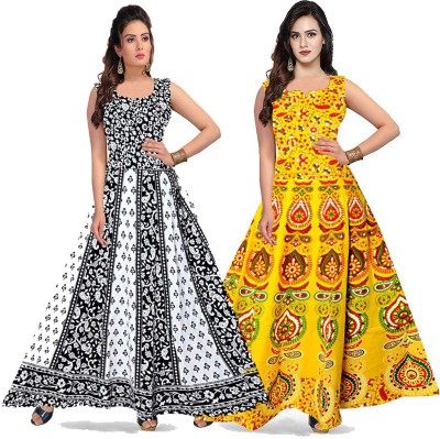 Kuber taxtile Anarkali Gown(Yellow, Black)