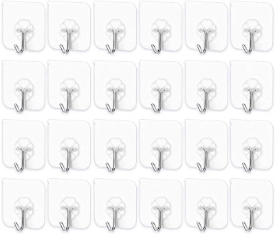 RadhaTex Adhesive Hooks Wall Hanger Hook, Bathroom Kitchen Transparent Reusable(30) Hook 1(Pack of 24)