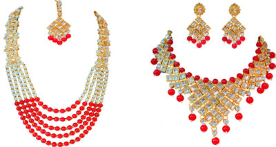 Sheetal Stone, Crystal, Alloy Gold-plated Red, Gold, White Jewellery Set(Pack of 1)