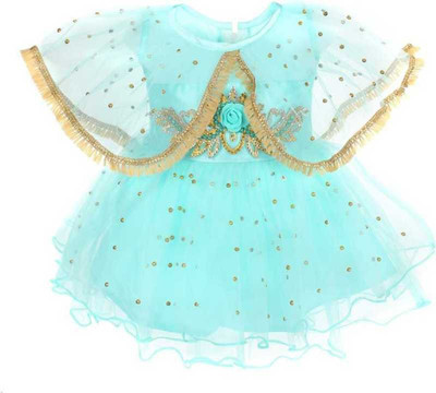 sardar Girls Midi/Knee Length Festive/Wedding Dress(Light Green, Half Sleeve)
