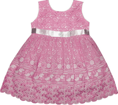 LITTLE PANDA Baby Girls Midi/Knee Length Festive/Wedding Dress(Pink, Sleeveless)