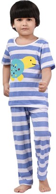 Dreamstory Kids Nightwear Boys & Girls Animal Print, Striped Cotton Blend(Purple Pack of 1)