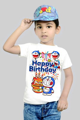 tifti Boys Cartoon Cotton Blend Regular T Shirt(White, Pack of 1)