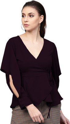 ORIEX Girls Casual Polycotton Wrap Top(Purple, Pack of 1)
