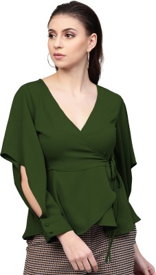 ORIEX Girls Casual Polycotton Wrap Top(Dark Green, Pack of 1)