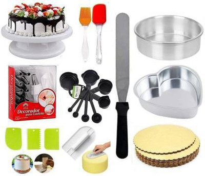 Greenstone Cake Making Turn Table and 12 Piece Cake Decorating Nozzle Set and 3-in-1 Multi-Function Stainless Steel Cake Icing Spatula Knife... Combo of Cake Making Turn Table and 12 Piece Cake Decorating Nozzle Set and 3-in-1 Multi-Function Stainless Steel Cake Icing Spatula Knife... Multicolor Kit