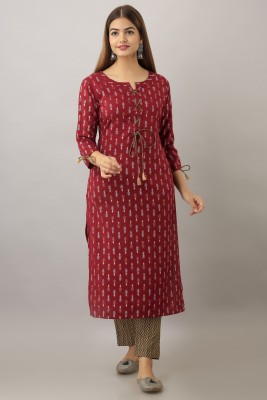 jaipurite Women Printed Straight Kurta(Maroon)