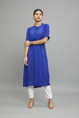 Paislei Women Self Design A-line Kurta(Blue)