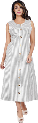 City Fashion Women Striped Straight Kurta(Grey)