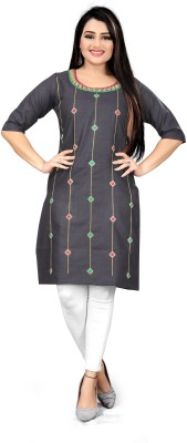 Bileshwar Creation Women Embroidered Straight Kurta(Grey)