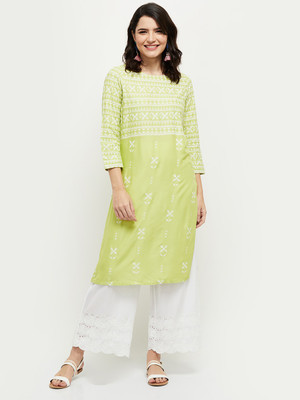 MAX Women Printed Straight Kurta(Yellow)