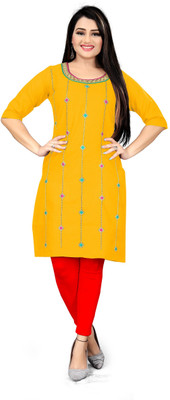 Bileshwar Creation Women Embroidered Straight Kurta(Yellow)