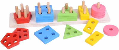 Little Mind 5 Angle Geometric Shapes Wooden Puzzle Sorting & Stacking Blocks Set for Kids(Multicolor)
