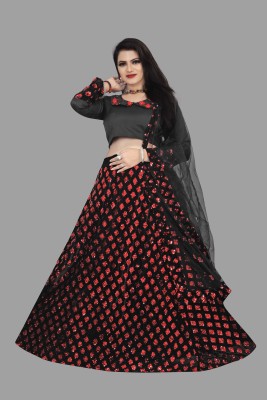 RamKrupa Creation Embellished Semi Stitched Lehenga Choli(Red, Black)
