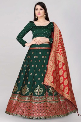 SHREE CREATION Self Design Semi Stitched Lehenga Choli(Dark Green)