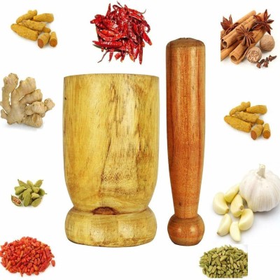 LyqArt Wooden Mortar and Pestle | Grinder for Herbs, Spices and Kitchen Usage, Natural | Handmade Mortar and Pestle | kharal | okhli | Okhli for Kitchen | Imam Dasta Ayurvedic Herbs and Spices Wood Masher