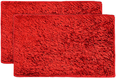 UNFOLD HAPPINESS Polyester, Velvet Door Mat(Red Combo, Medium, Pack of 2)