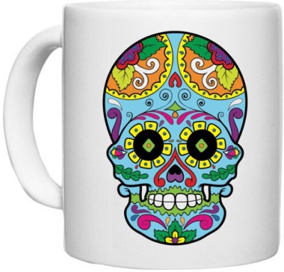 UDNAG White Ceramic Coffee / Tea 'Illustration Skull | Black Green eye Sugar Skull' Perfect for Gifting [330ml] Ceramic Coffee Mug(330 ml)