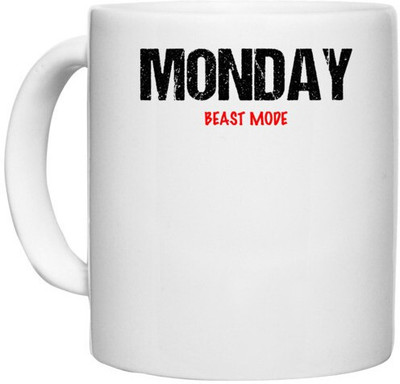 UDNAG White Ceramic Coffee / Tea 'Beast Mode | Monday Beast mode' Perfect for Gifting [330ml] Ceramic Coffee Mug(330 ml)