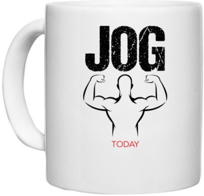UDNAG White Ceramic Coffee / Tea 'Gym | Jog' Perfect for Gifting [330ml] Ceramic Coffee Mug(330 ml)