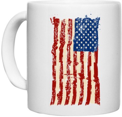 UDNAG White Ceramic Coffee / Tea 'USA Flag | American Flag' Perfect for Gifting [330ml] Ceramic Coffee Mug(330 ml)