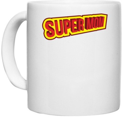 UDNAG White Ceramic Coffee / Tea 'Mom,Red yellow | Super Mom' Perfect for Gifting [330ml] Ceramic Coffee Mug(330 ml)