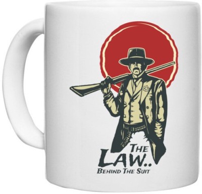 UDNAG White Ceramic Coffee / Tea 'Wild wild west | the law behind the suit' Perfect for Gifting [330ml] Ceramic Coffee Mug(330 ml)