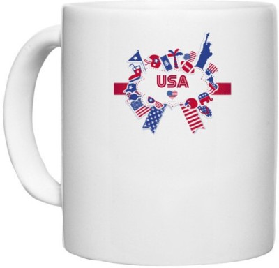 UDNAG White Ceramic Coffee / Tea 'USA | USA and Flag' Perfect for Gifting [330ml] Ceramic Coffee Mug(330 ml)