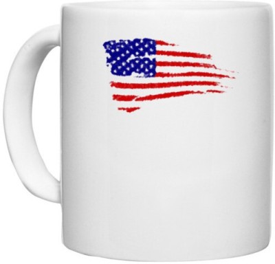 UDNAG White Ceramic Coffee / Tea 'Flag | American Flag illustration' Perfect for Gifting [330ml] Ceramic Coffee Mug(330 ml)
