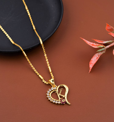 Twillet Ruby Heart Chain Pendant Name letter K Diamond Gold-plated Plated Alloy Chain Set