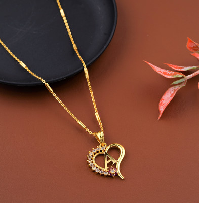 Twillet Ruby Heart Chain Pendant Name letter A Diamond Gold-plated Plated Alloy Chain Set